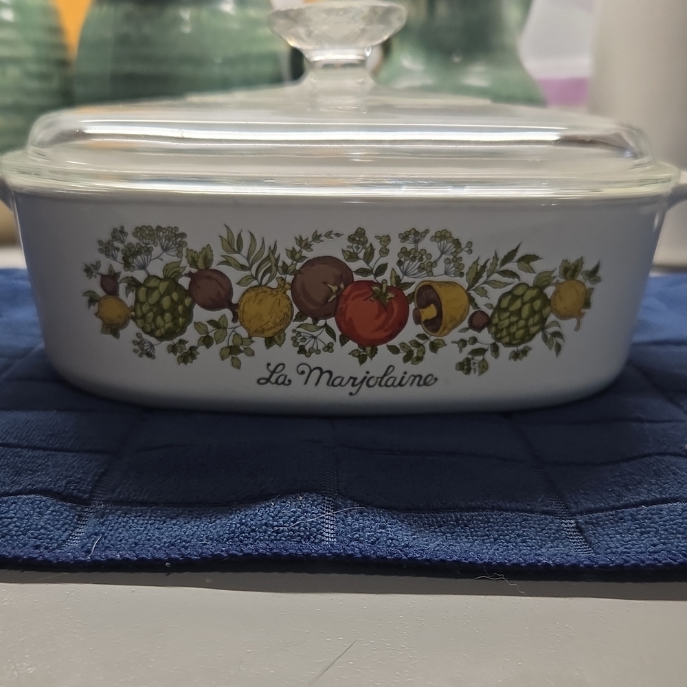 Corningware La Marjolaine White Covered Casserole with Fruit & Vegetable Motif